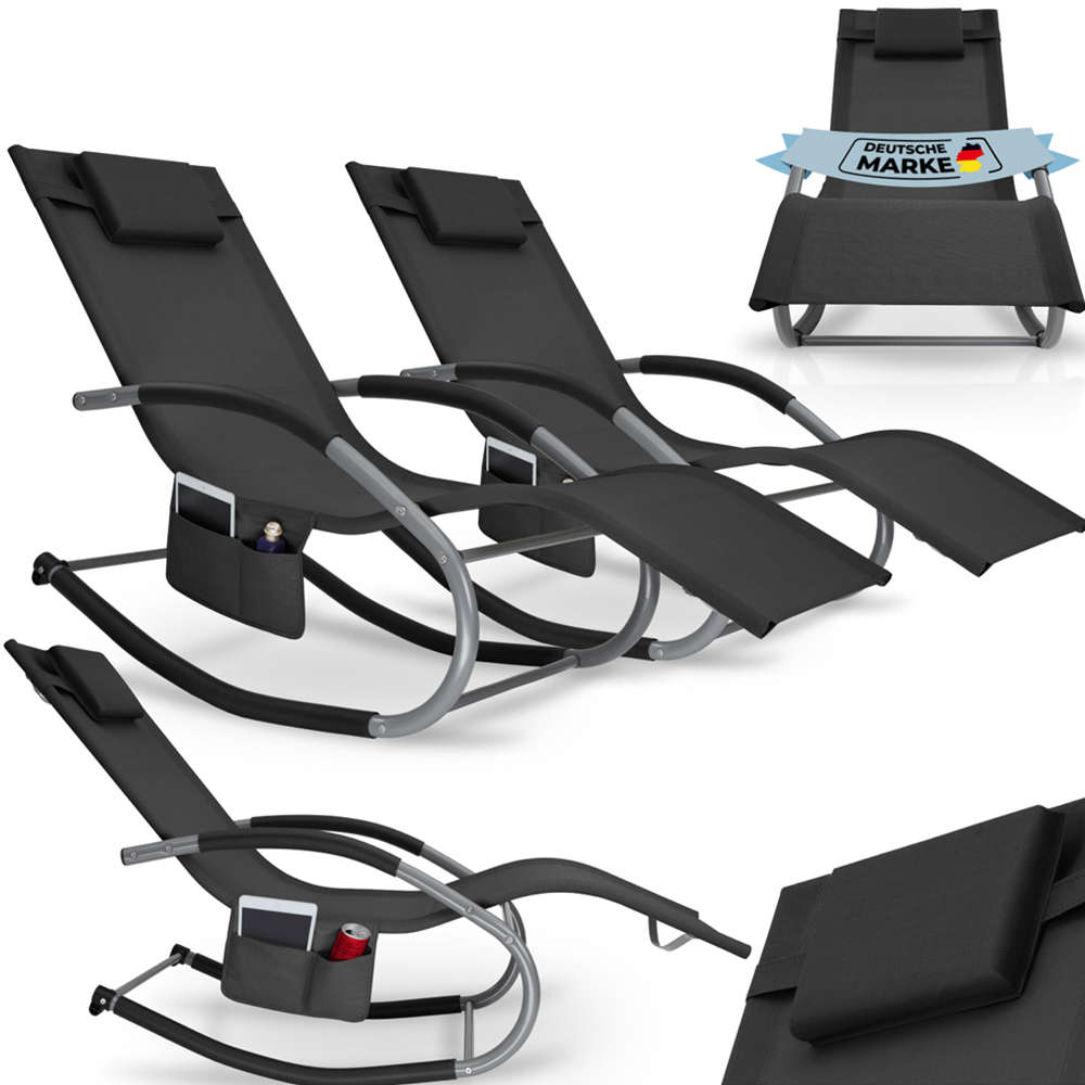 tectake Taya Set of 2 Black Rocking Sun Lounger Image 2