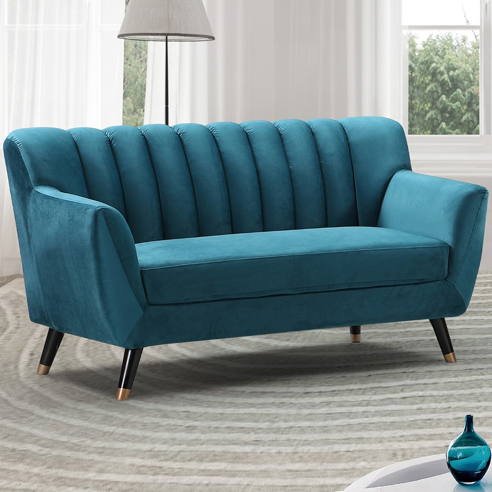 Morgan 2 Seater Teal Plush Velvet Sofa Image 1