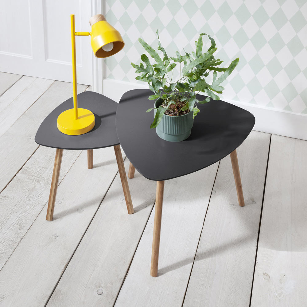 Noa and Nani Malme Dark Grey and Natural Pine Nest of Tables Set of 2 Image 3