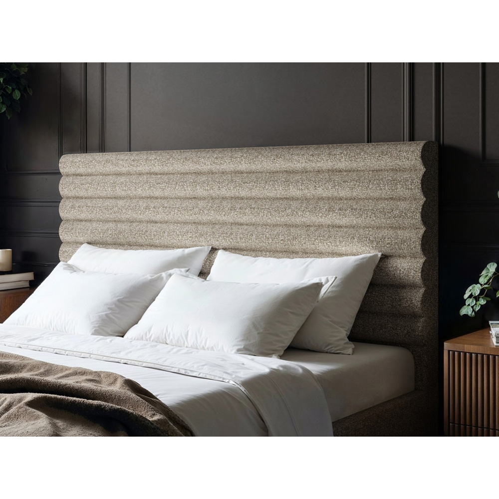 SOLACE+CO Velora Double Brown Chenille Ottoman Bed with Panel Headboard Image 4