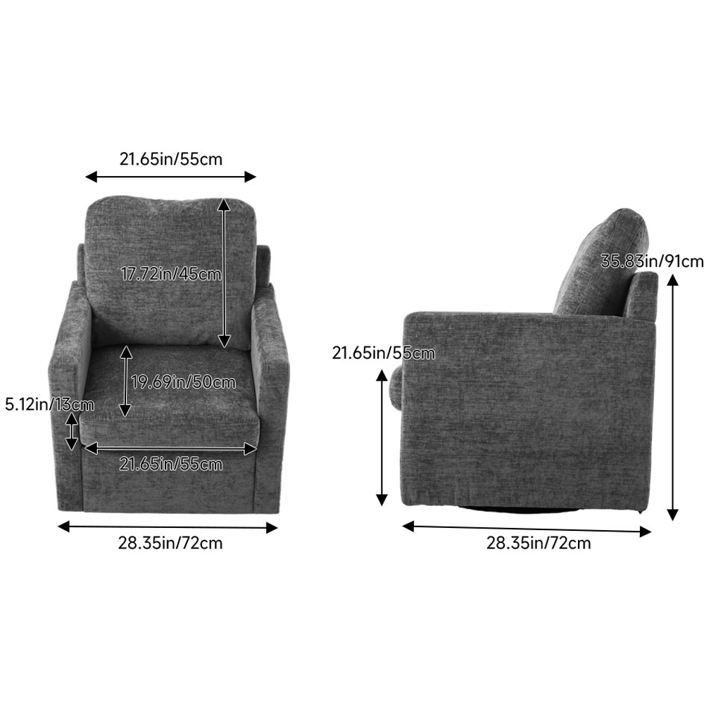 Living and Home Grey Chenille Swivel Lounge Chair Sofa Image 8