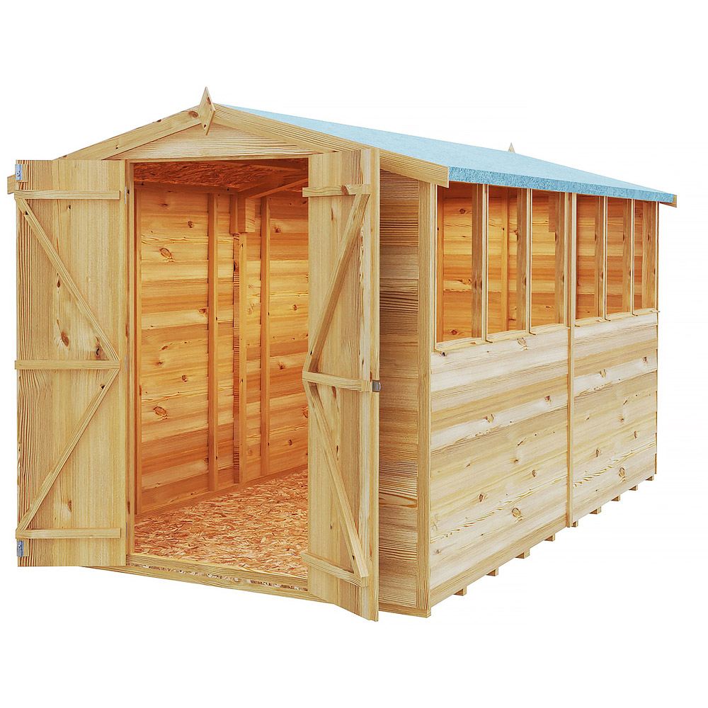 Shire 10 x 6ft Double Door Dip Treated Overlap Apex Shed Image 3