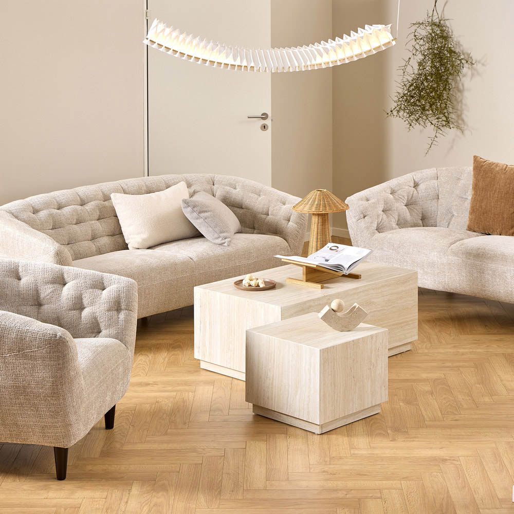 Florence Dice Travertine Rough Paper Effect Coffee Table Set of 2 Image 7