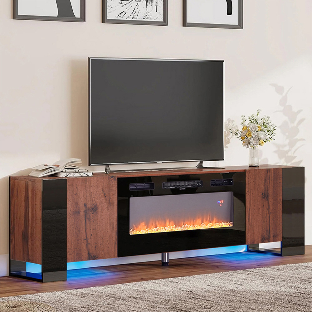 Living and Home 2 Door Black and Brown Electric Fireplace TV Stand with Remote Control Image 7