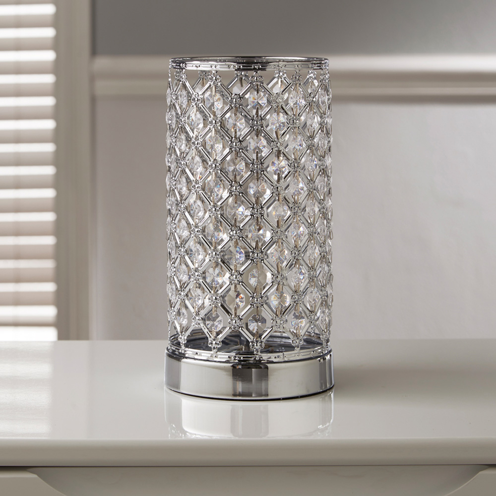 Kliving Mikey Beaded Silver Chrome Touch Table Lamp Image 2