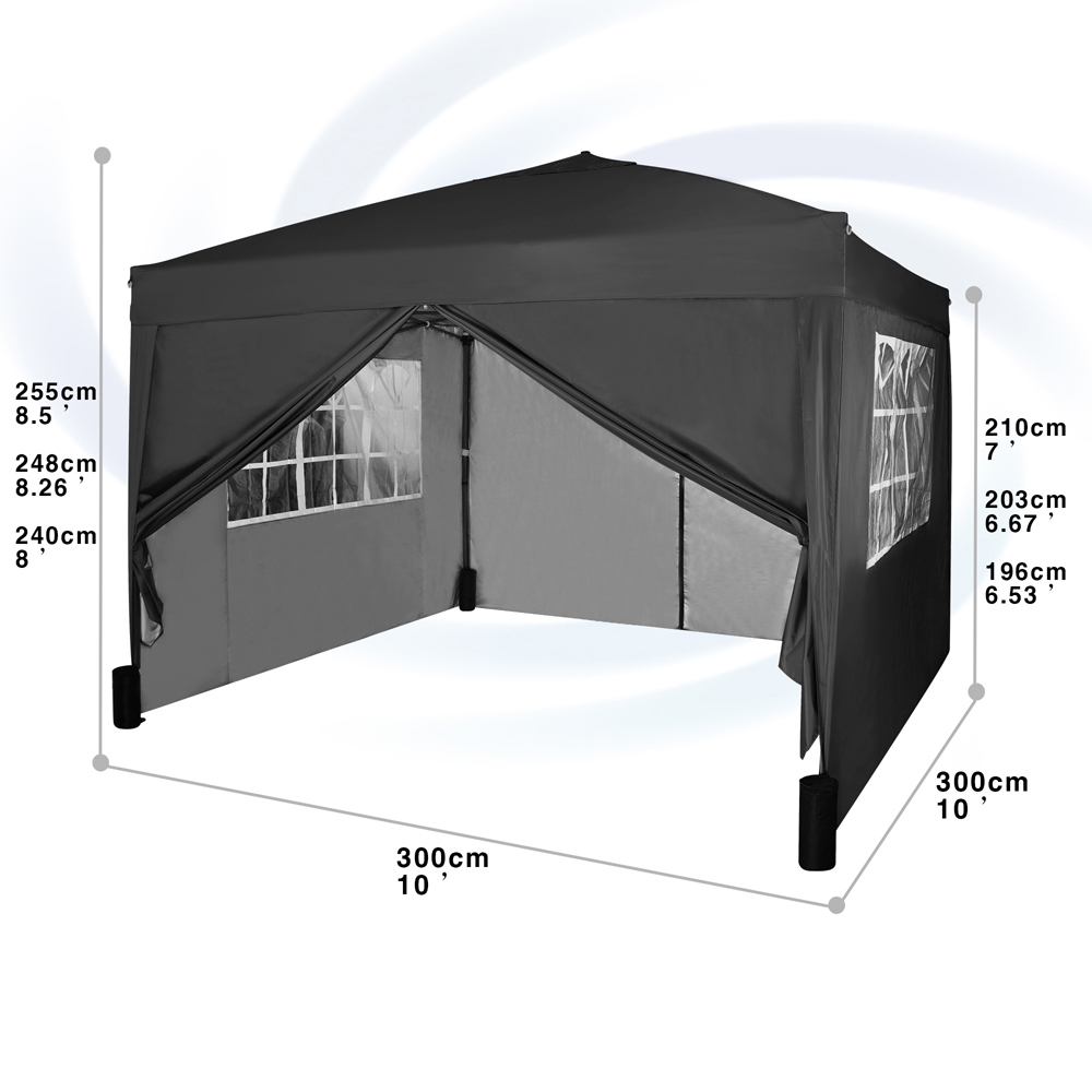 Black Pop Up Outdoor Canopy Tent with Removable Sidewalls 3 x 3m Image 9