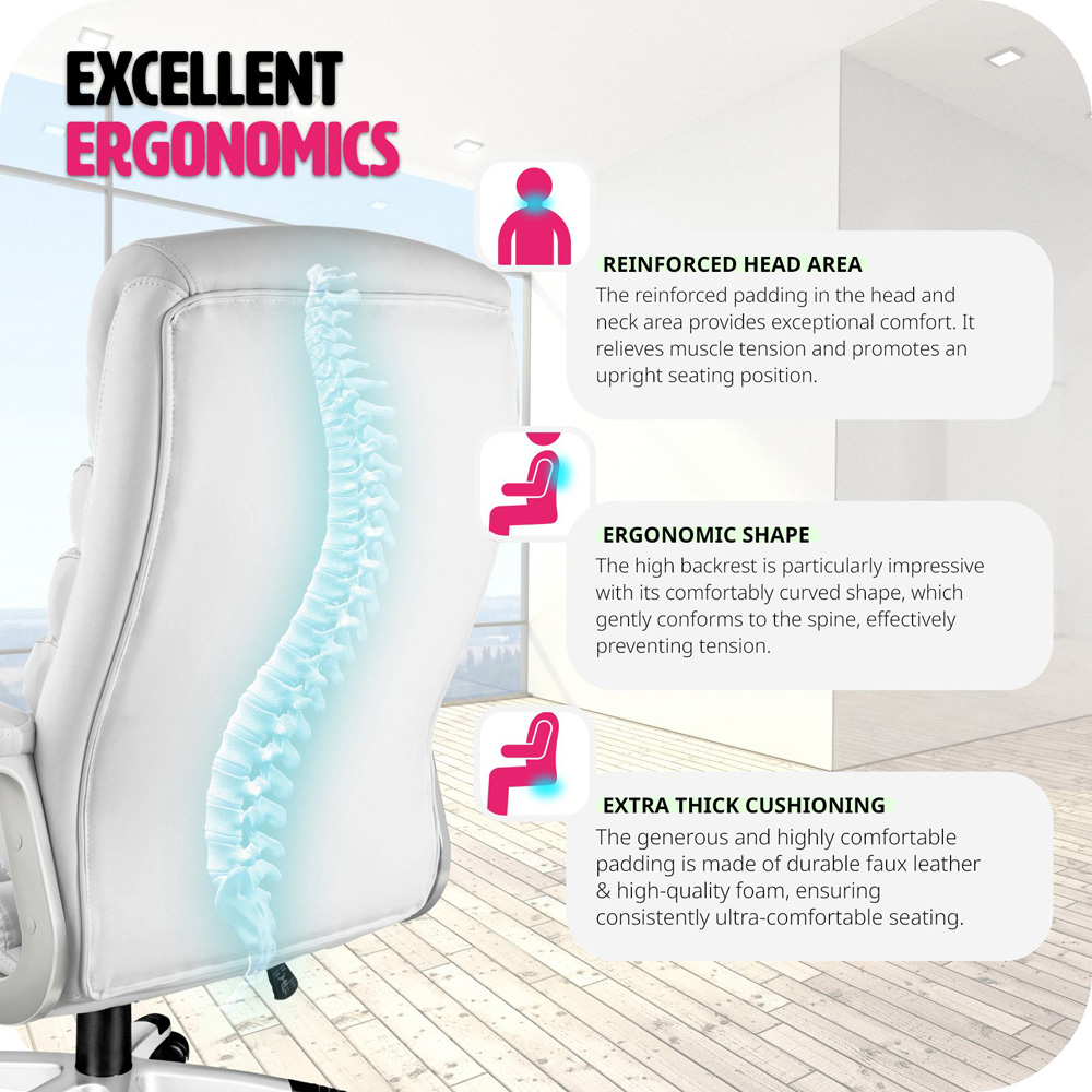 tectake Paul White Height Adjustable Padded Office Chair Image 5