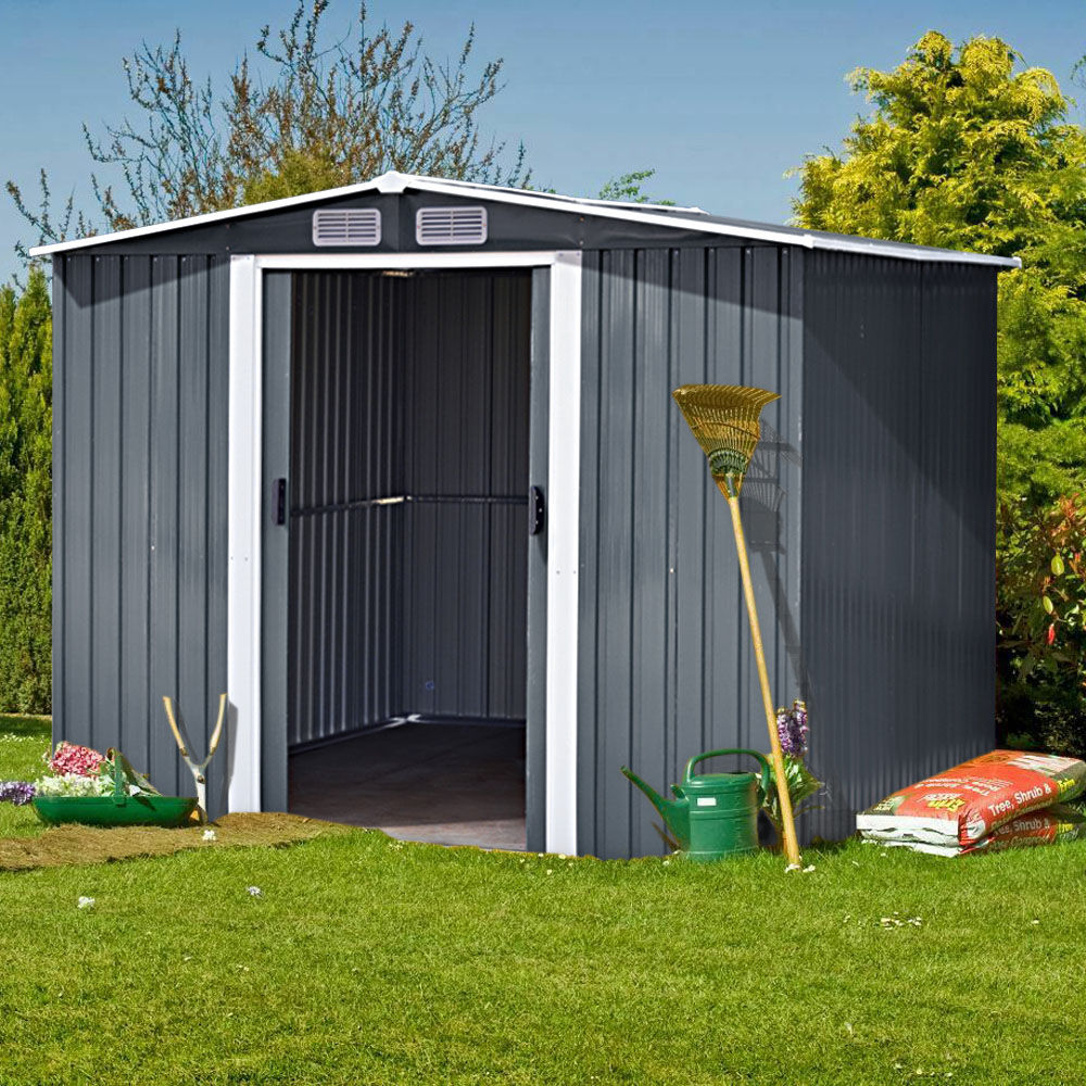 Living and Home 8 x 8ft Charcoal Black Metal Garden Storage Shed Image 3