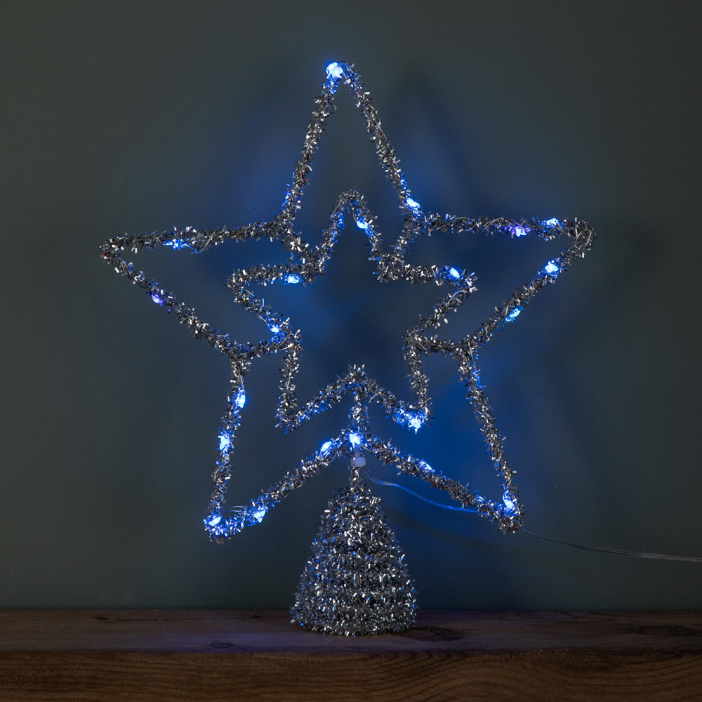 Samuel Alexander Blue Multi-Function LED Silver Star Christmas Tree Topper 28cm Image 3