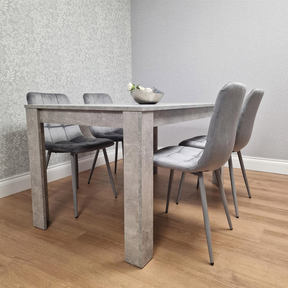 Kosy Koala 4 Seater Grey Stone Effect Velvet Dining Set Image 2