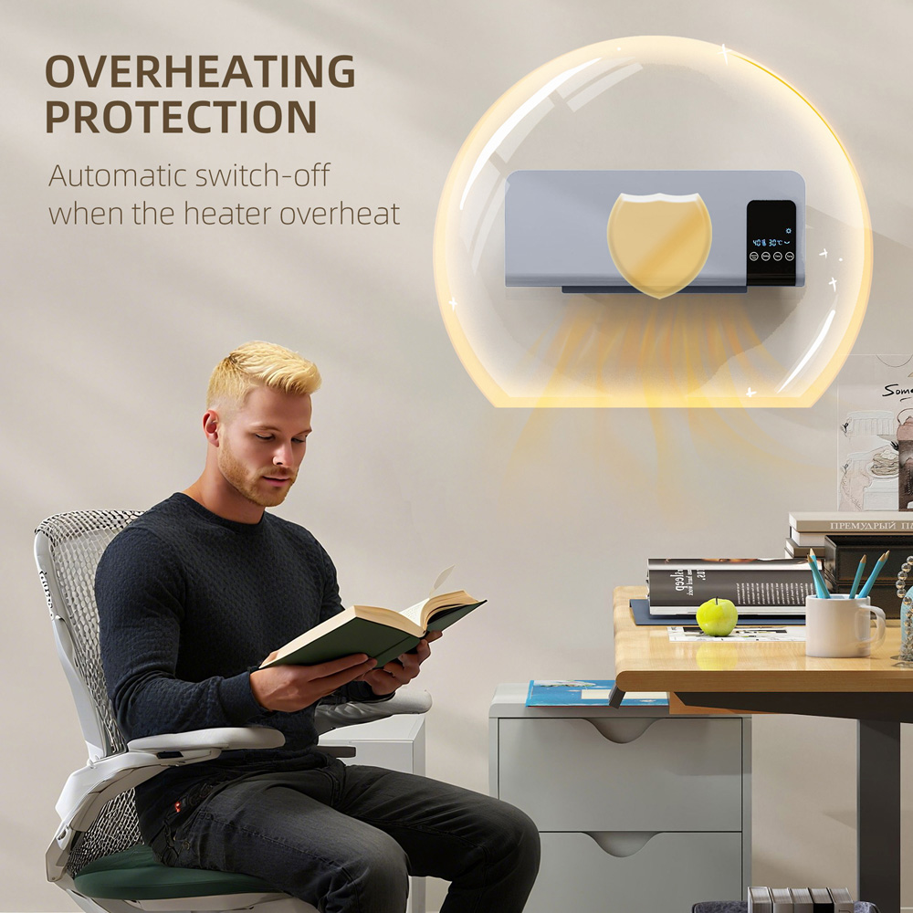 HOMCOM Grey Wall Mounted Ceramic Heater with Remote 2000W Image 6