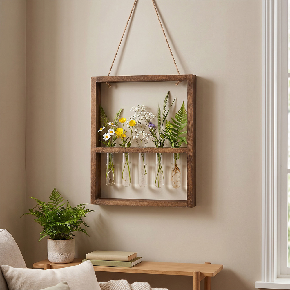 Living and Home 5 Tube Walnut Wall Mounted Plant Propagation Station Image 2