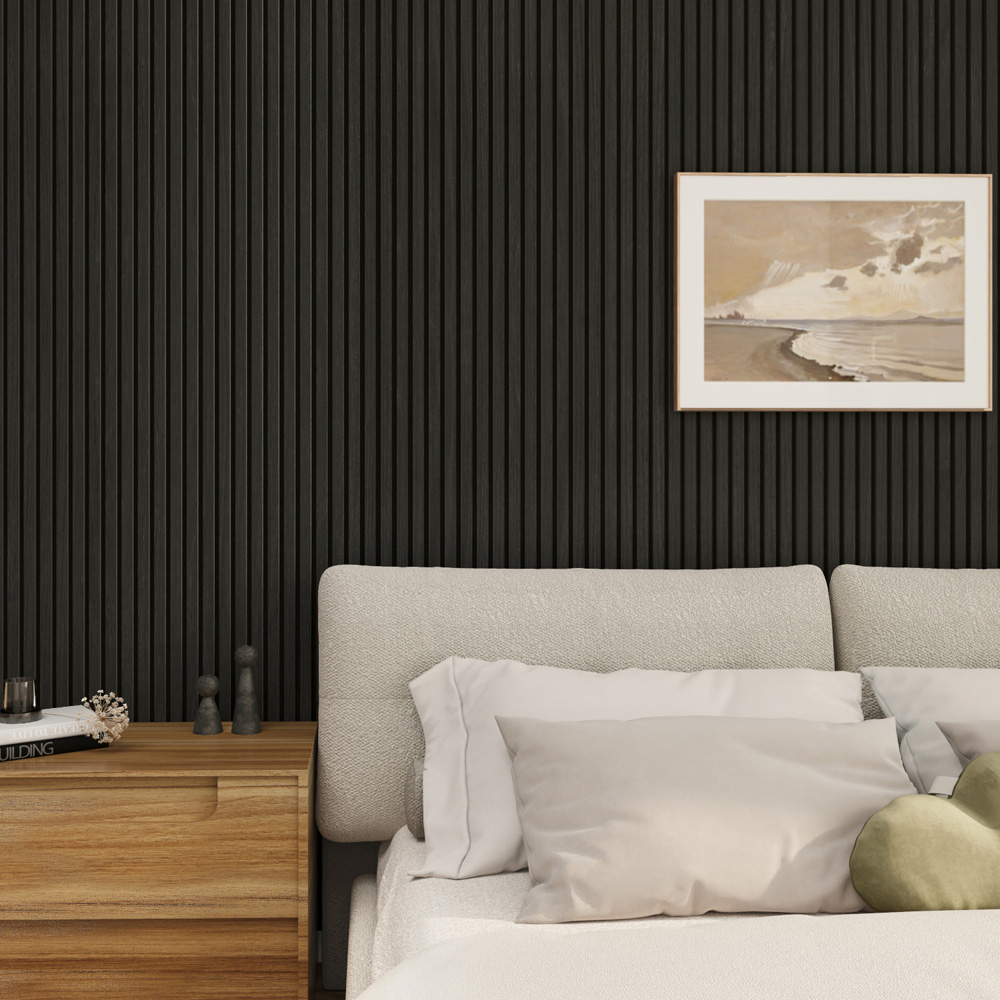 Wall Panels UK Premium Black and Oak Flame Retardant Acoustic Slat Wall Panel 2 Pack Image 4