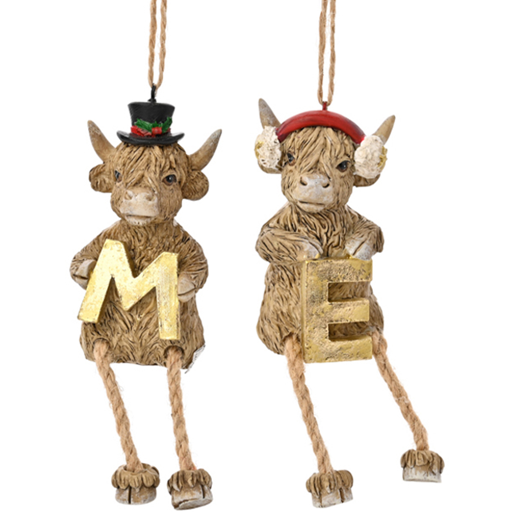 The Seasonal Gift Co. 4 Piece Highland Cow Home Christmas Decorations Set Image 3