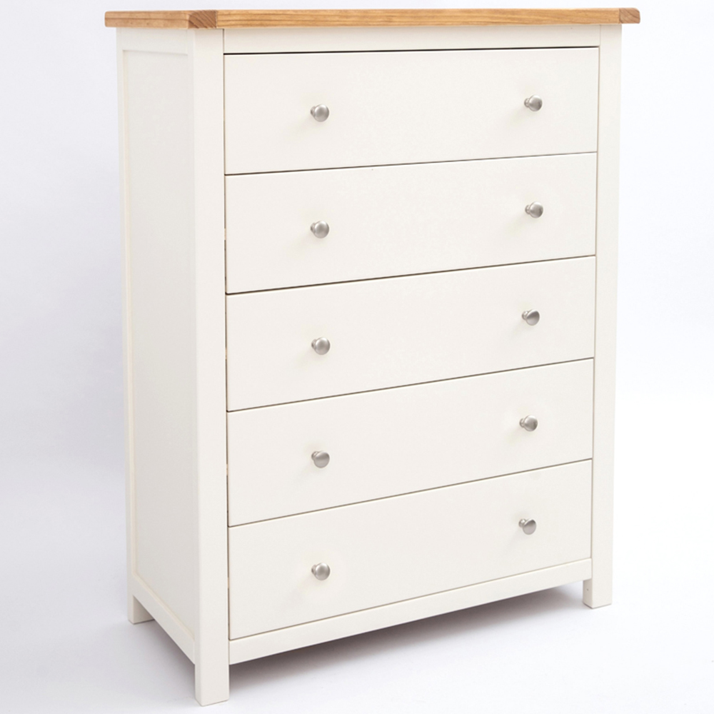 Cabinet Bits Maggiori 5 Drawer White Chrome Knob Chest of Drawers Image 3