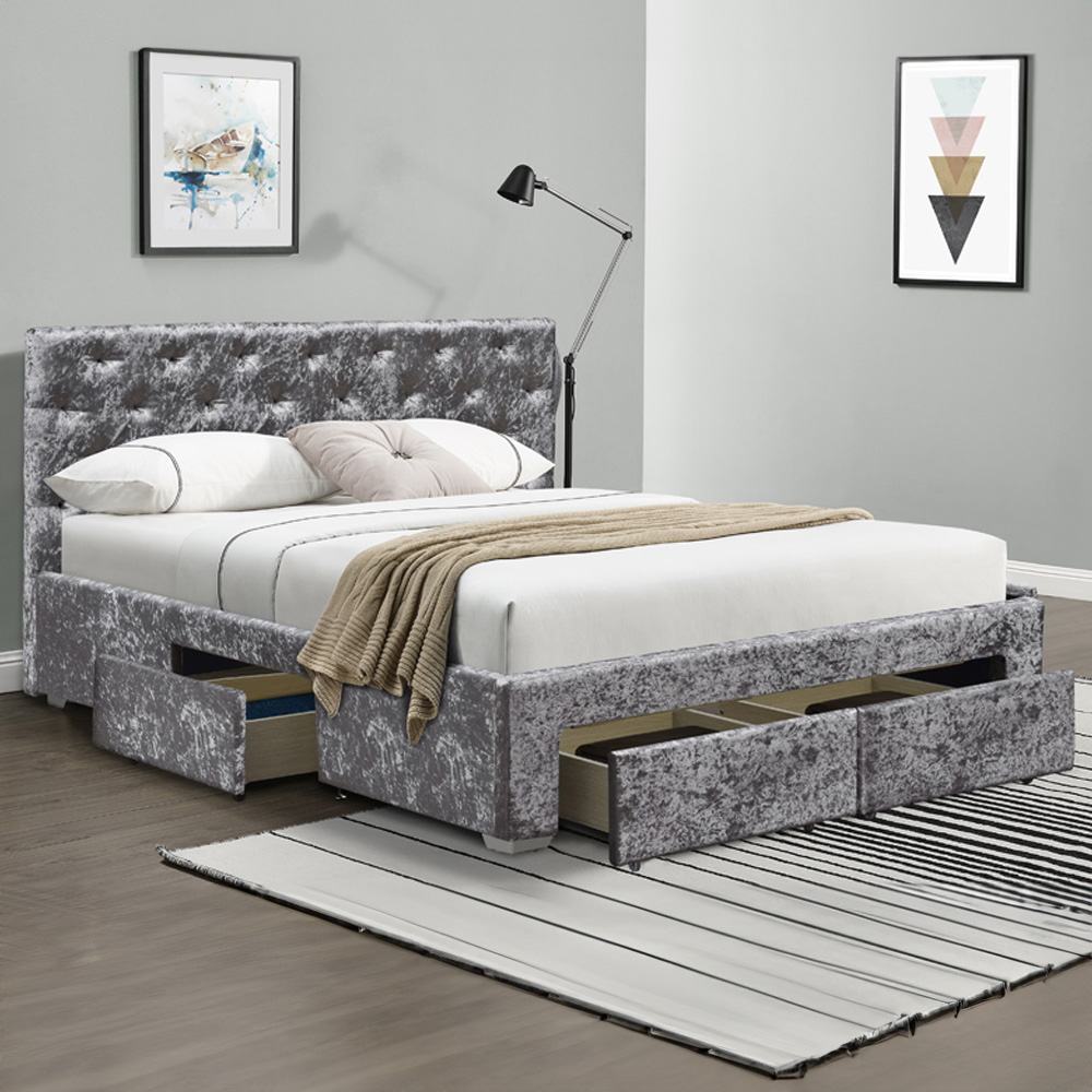Brooklyn Silver Crushed Velvet 3 Piece Bedroom Furniture Set Image 2