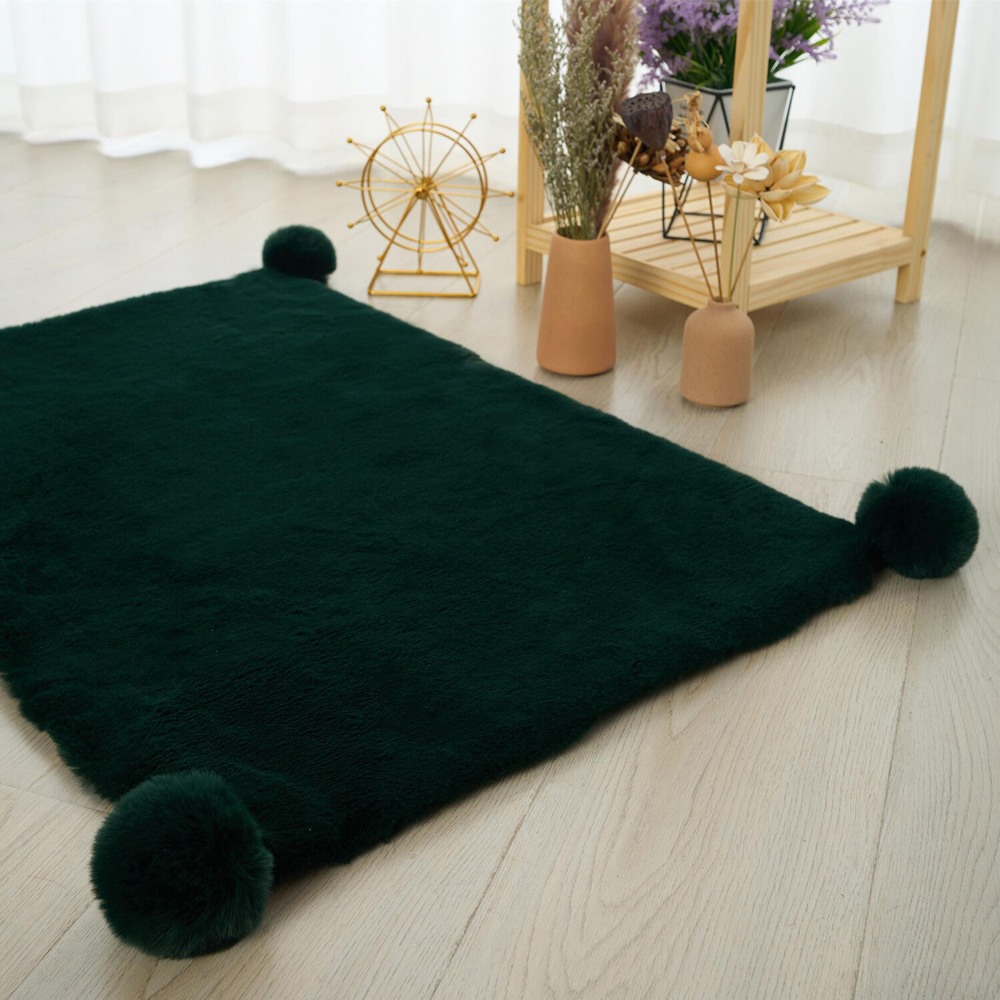 Golden Rug Pom Luxury Rabbit Fur Pom Rug - Emerald | Homebase