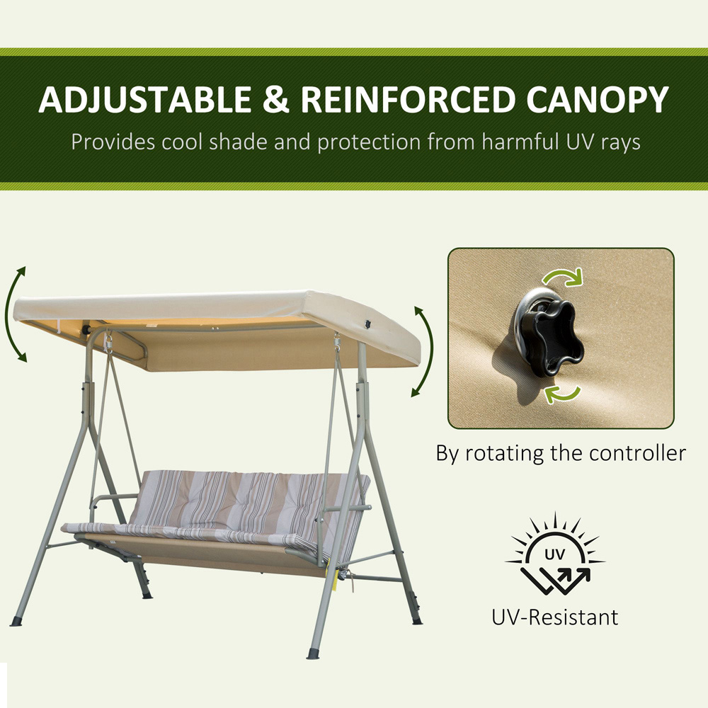 Outsunny 3 Seater Light Brown Swing Chair with Canopy Image 5