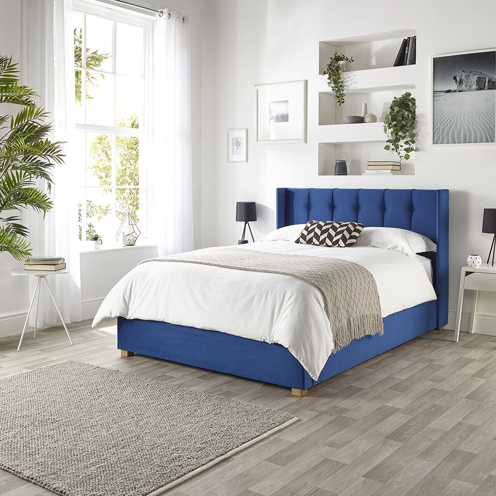 Catherine Lansfield Utopia Single Navy Velvet Ottoman Wing Bed Image 4