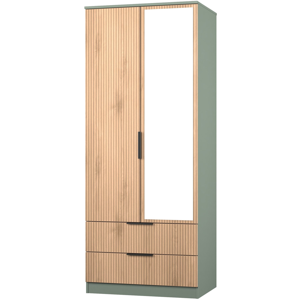 Crowndale Java 2 Door 2 Drawer Slatt Effect and Reed Green Mirror Wardrobe Image 4