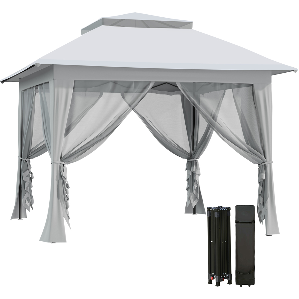 Outsunny 3 x 3m 2-Tier Grey Pop Up Gazebo with Mesh Curtains Image 2