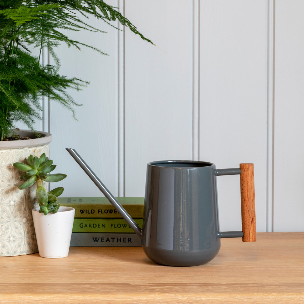 Burgon & Ball Charcoal Steel Indoor Watering Can with Beech Wood Handle 700ml Image 2