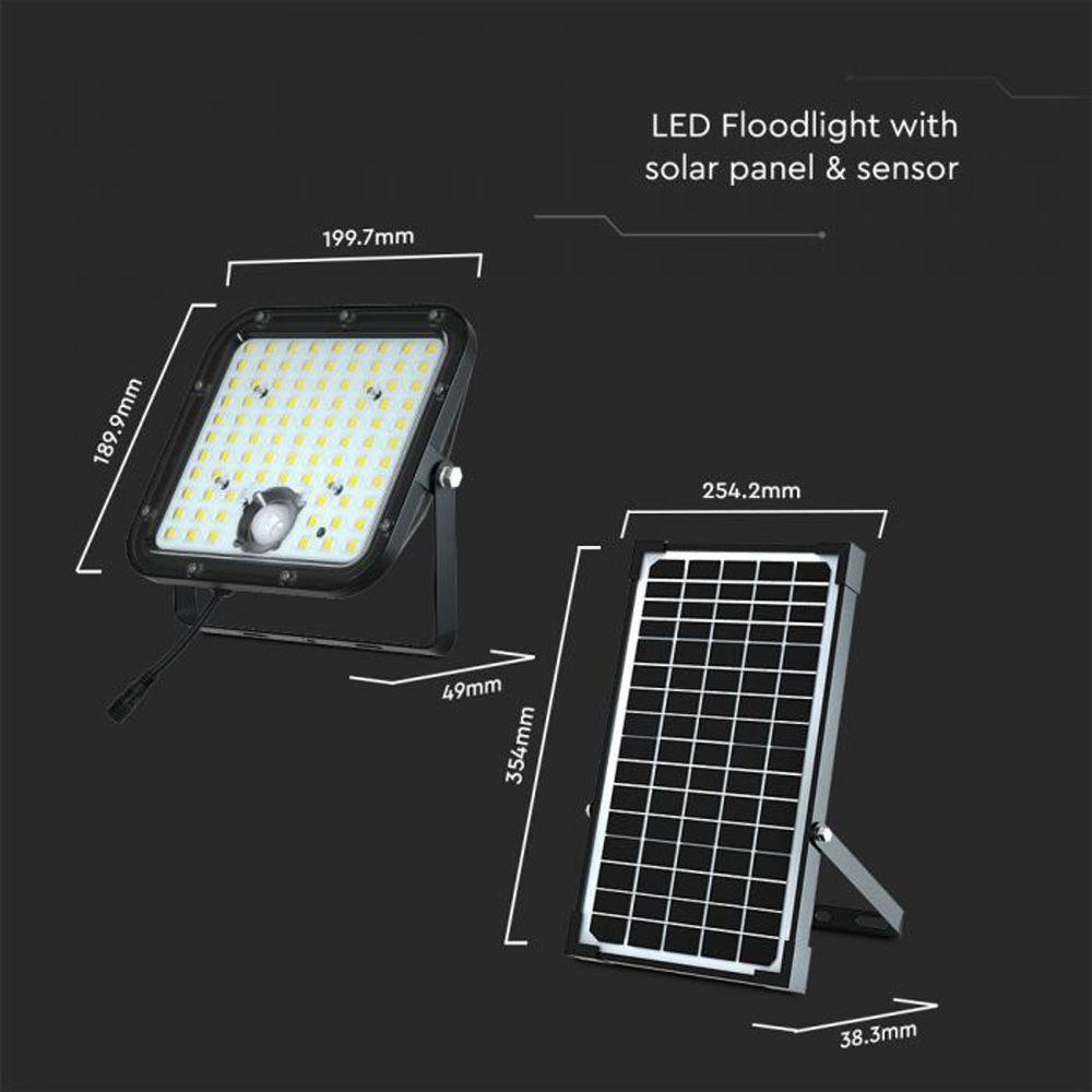 V-TAC 30W 4000K 4800 Lumens Cool White Solar LED Floodlight with PIR Sensor Image 9