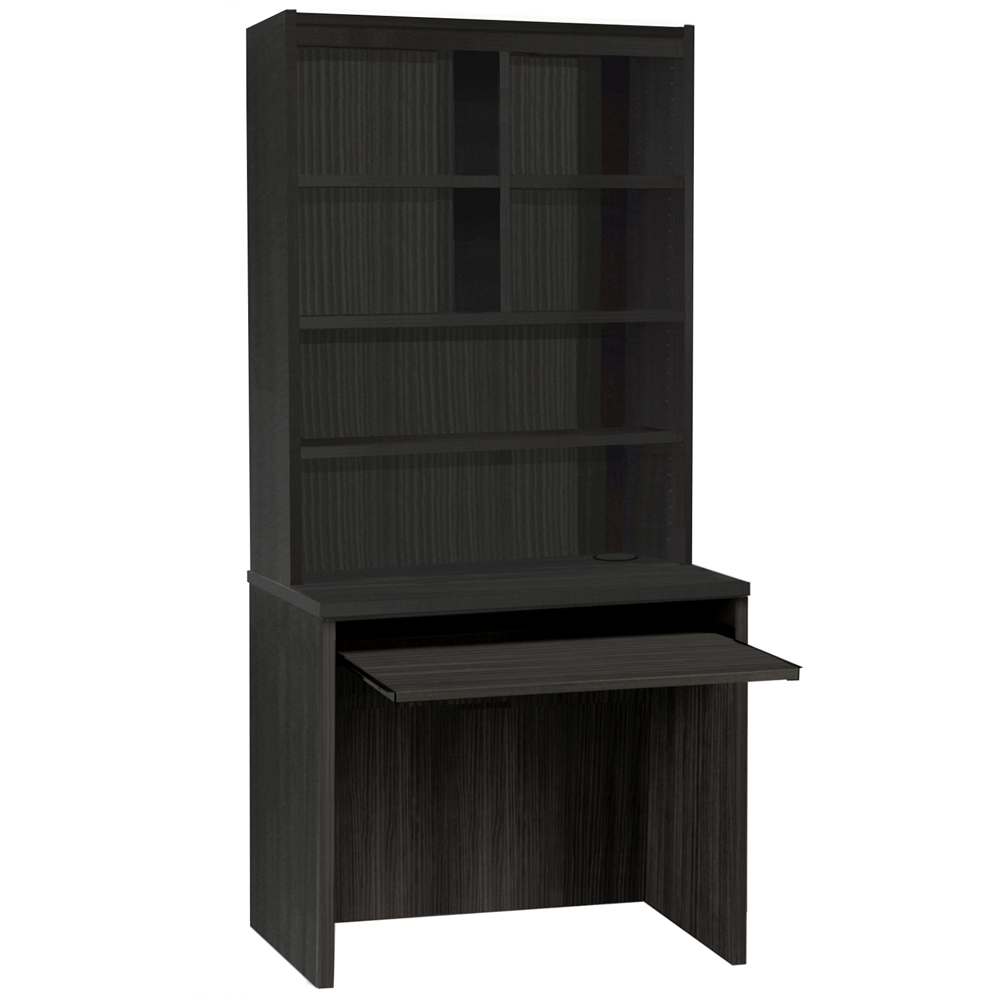 R White Cabinets 6 Shelf Home Office Desk with Keyboard Tray and Hutch Black Image 2