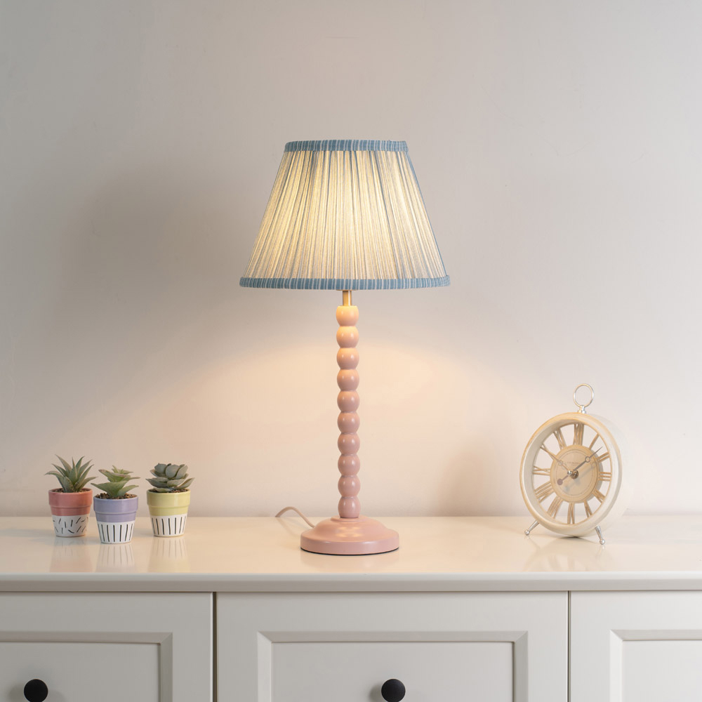 ValueLights Bobbins Blue Stripe Shade Rose Pink LED Floor Lamp Image 2