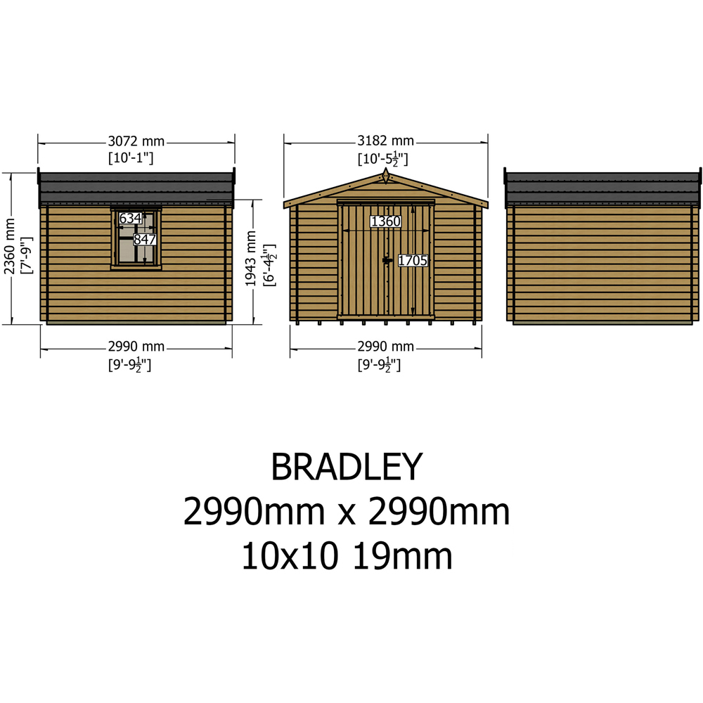 Shire Bradley 10 x 10ft Double Door Wooden Log Cabin Image 9