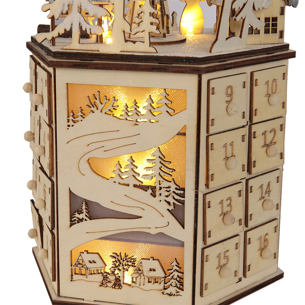Living and Home LED Rotatable Wooden Christmas Advent Calendar Image 5