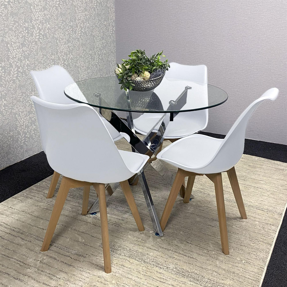 Kosy Koala Maya Tulip 4 Seater Round Glass Dining Set White Image 4