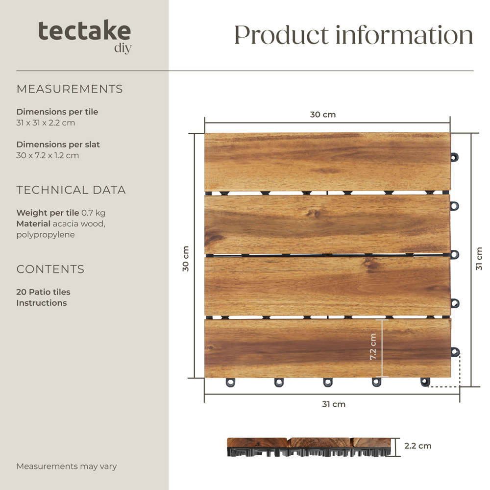 tectake Tabula 4 Slats Terrace Tiles 20 Pack Image 8