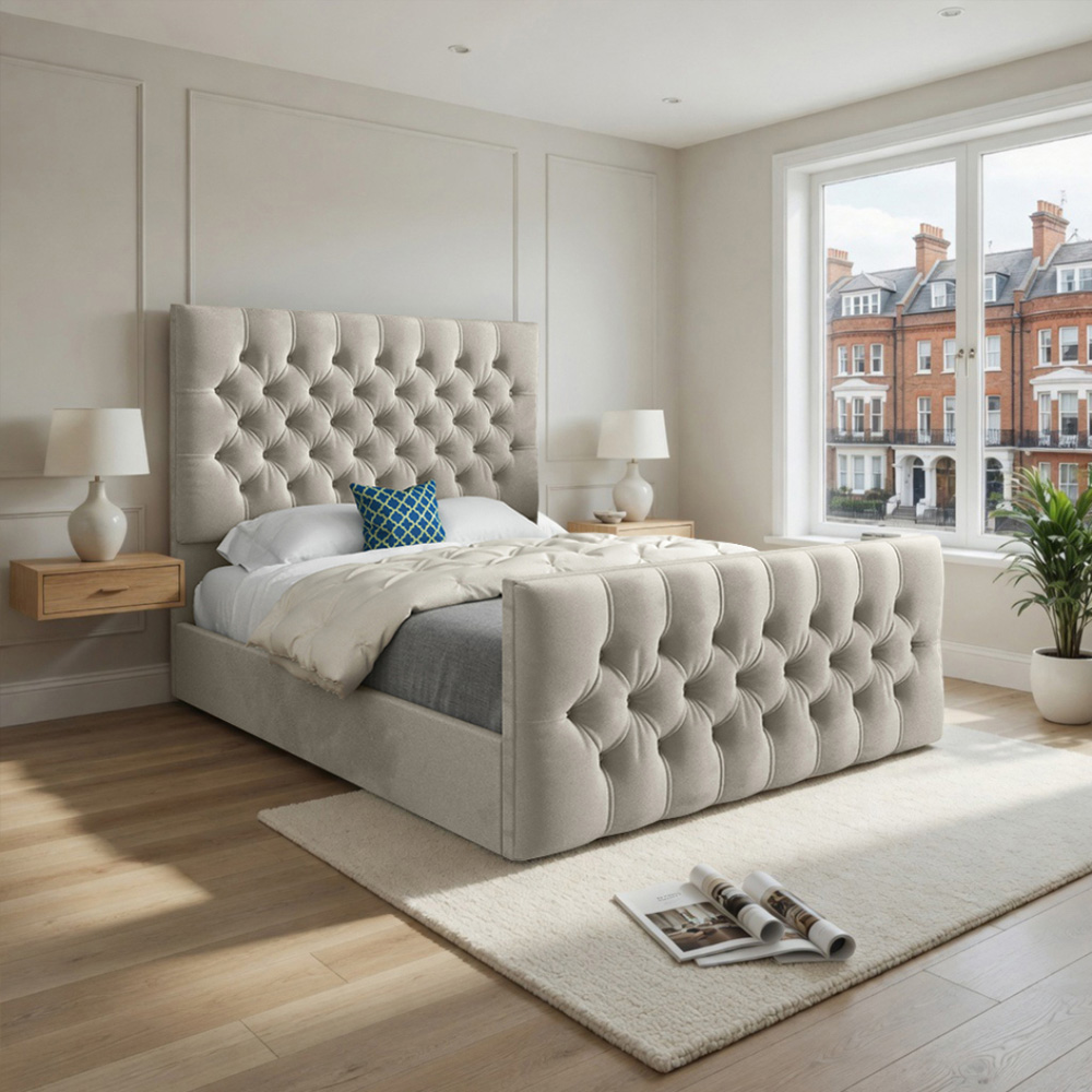 Novara Silver Single Velvet Upholstered Bed Frame with Pleated Chesterfield Headboard Image 5