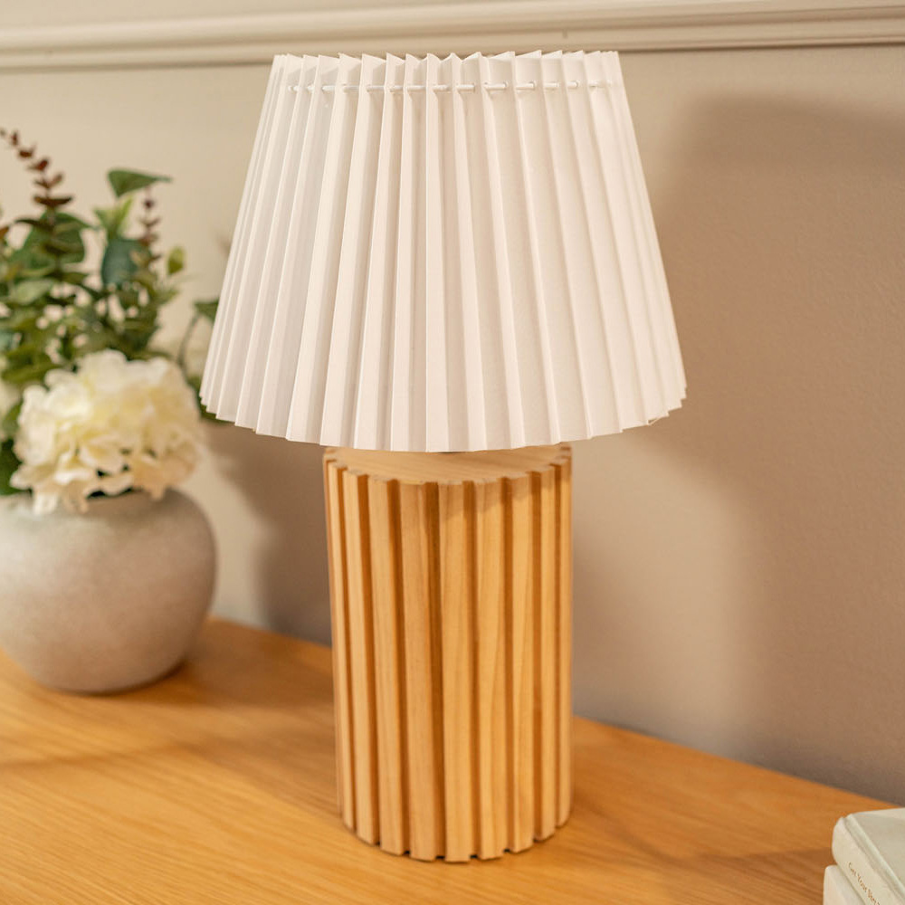 ValueLights Brooke Pleated Shade Wooden LED Table Lamp Image 5