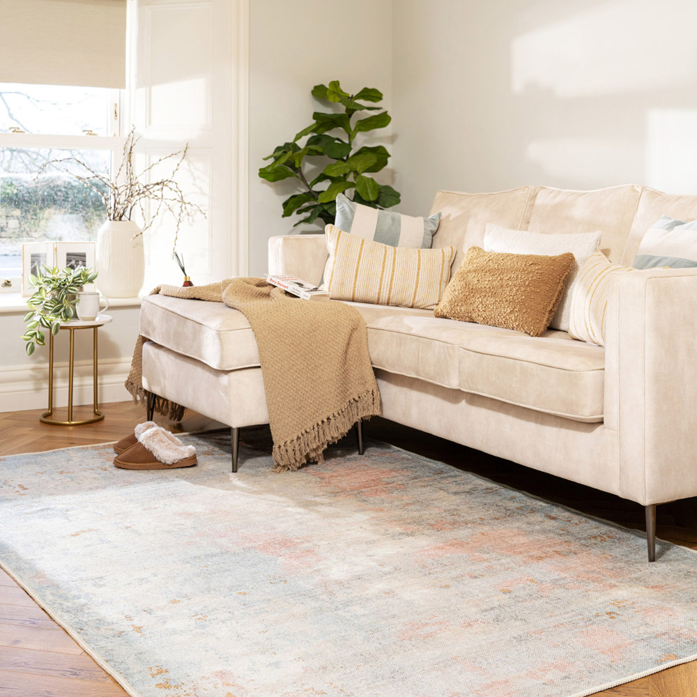 Kukoon Distressed Abstract Beige Pastel Pink Washable Rug 200 x 290cm Image 2