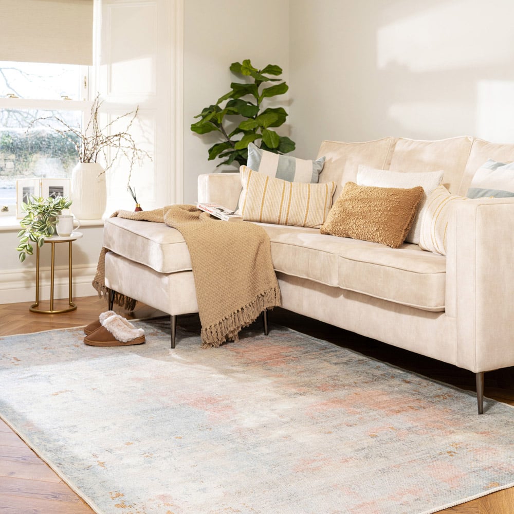 Kukoon Distressed Abstract Beige Pastel Pink Washable Rug 80 x 150cm Image 2