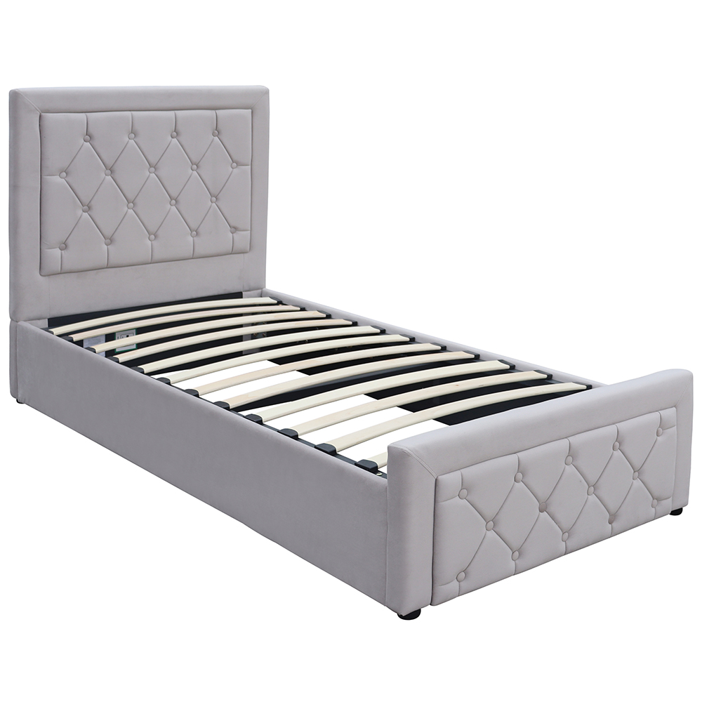 Kosy Koala Single Grey Velvet Tufted Gaslift Ottoman Bed with Mattress Image 2