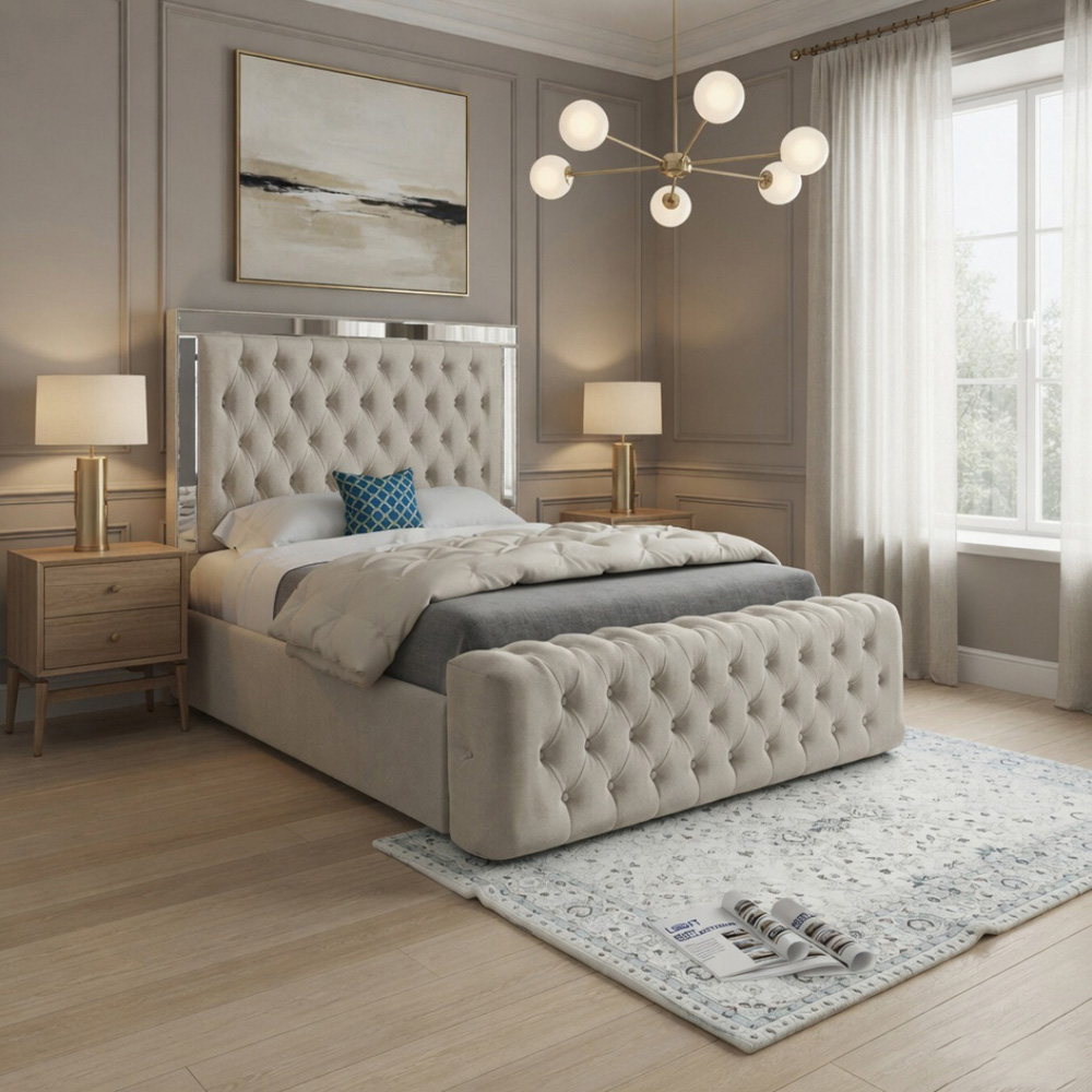 Marino Silver Single Velvet Upholstered Bed Frame with Mirrored Headboard Image 5