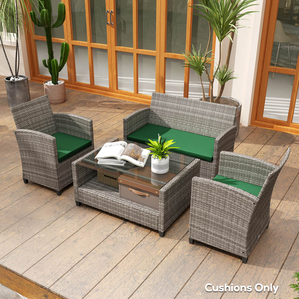 Outsunny Green Rattan Garden Lounge Replacement Cushion Pad Set 3 Pack Image 3