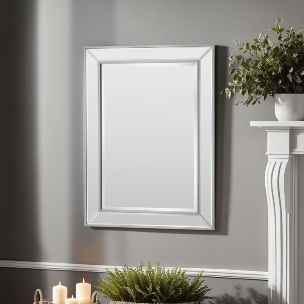 Yearn Warm Silver Angled Bevelled Wall Mirror 95 x 69.5cm Image 2
