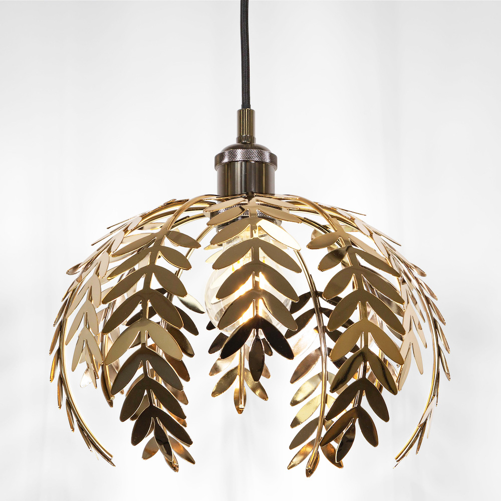 Happy Homewares Polished Gold Fern Leaf Pendant Light Shade Image 2