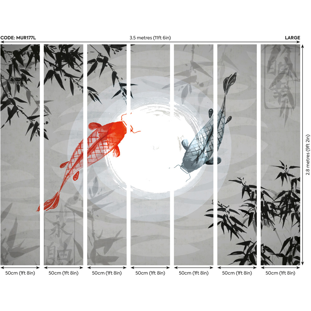 Origin Murals Watercolour Koi Grey Wall Mural Image 3