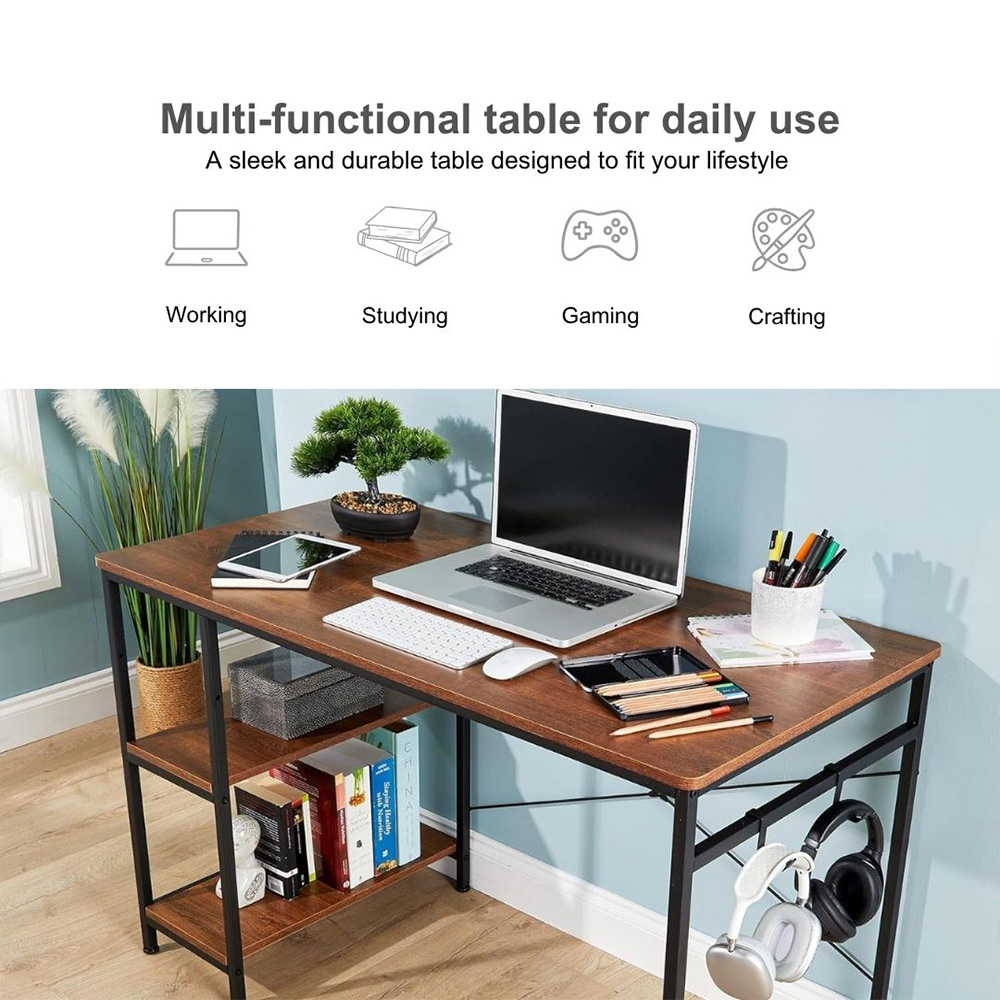 Home Source Stanton 2 Shelf Computer Desk with Hook Grey Image 7