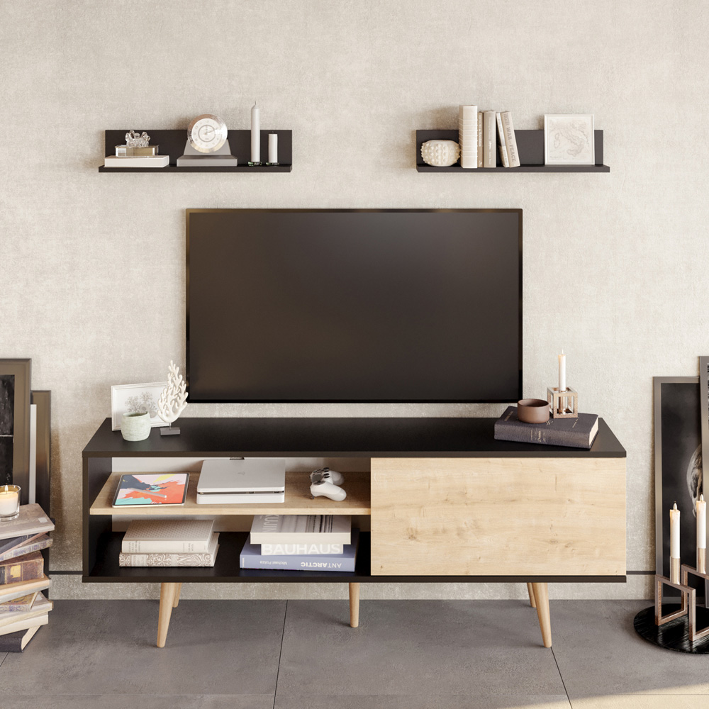 Decorotika Pi Single Door Black and Oak TV Unit Image 4