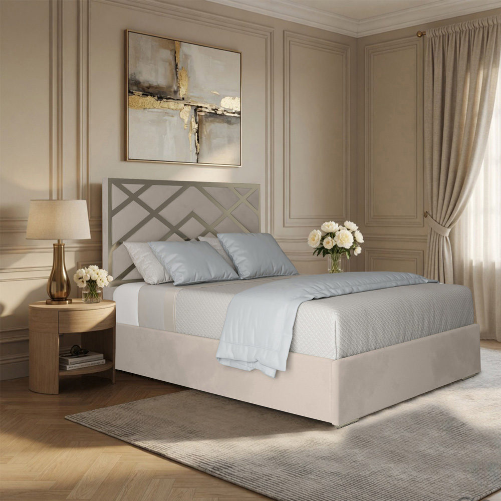 Mayfair Silver King Size Velvet Upholstered Metal Bed Frame with Panelled Headboard Image 5