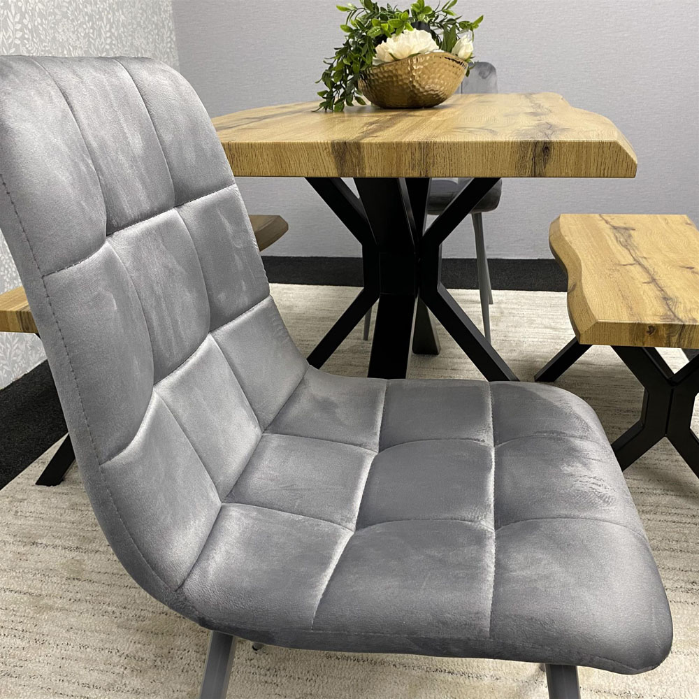 Kosy Koala 6 Seater Velvet Wooden Rectangle Dining Set with Bench Grey Image 4