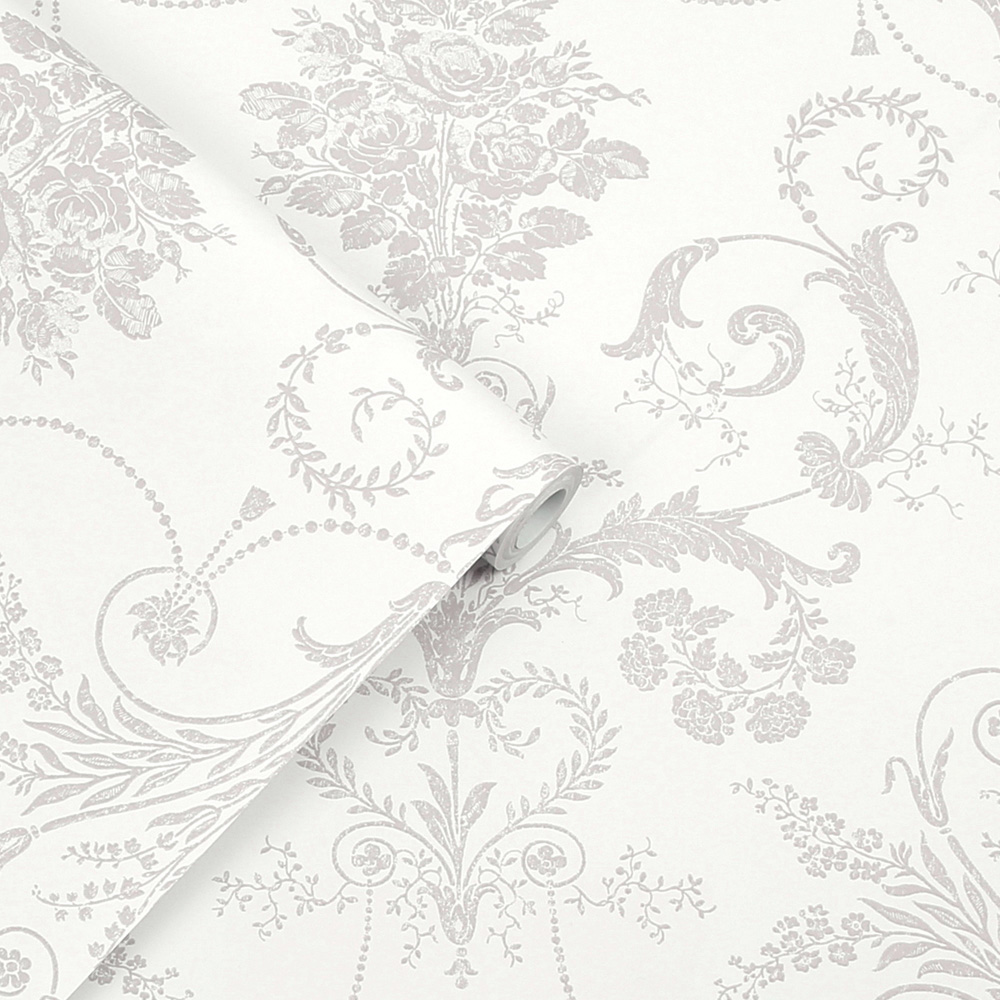 Laura Ashley Josette Dove Grey and White Wallpaper Image 2