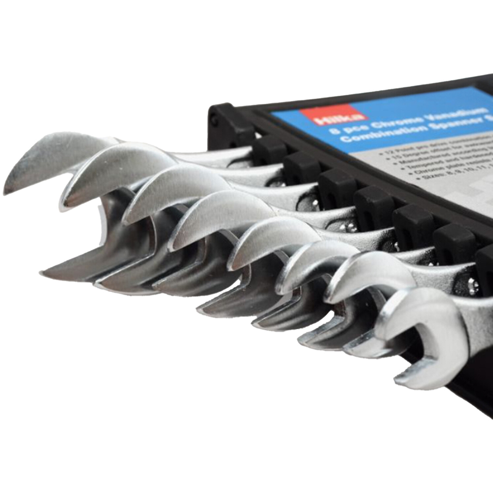 Hilka Chrome Vanadium 8 Piece Combination Spanner Set Silver Image 3