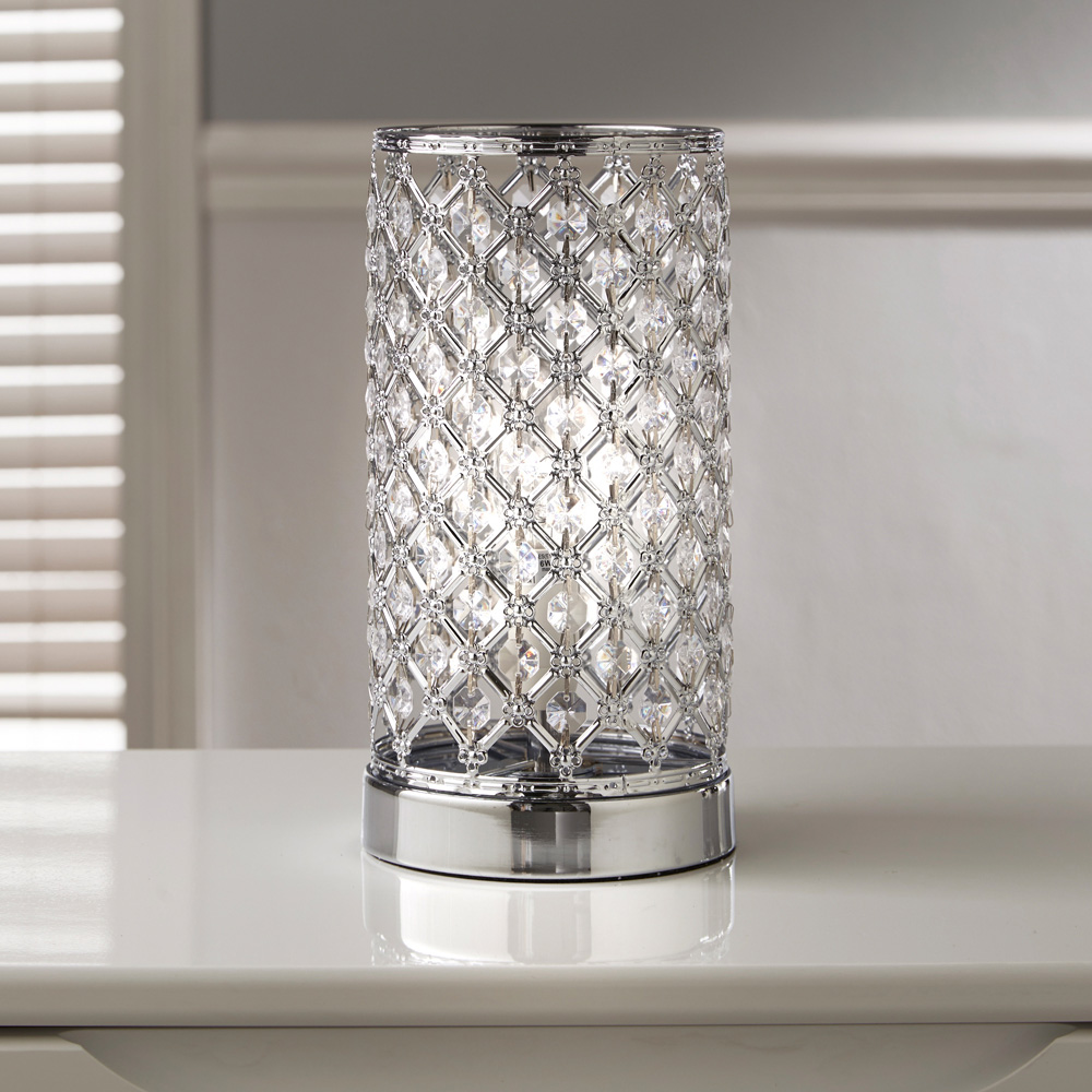 Kliving Mikey Beaded Silver Chrome Touch Table Lamp Image 3